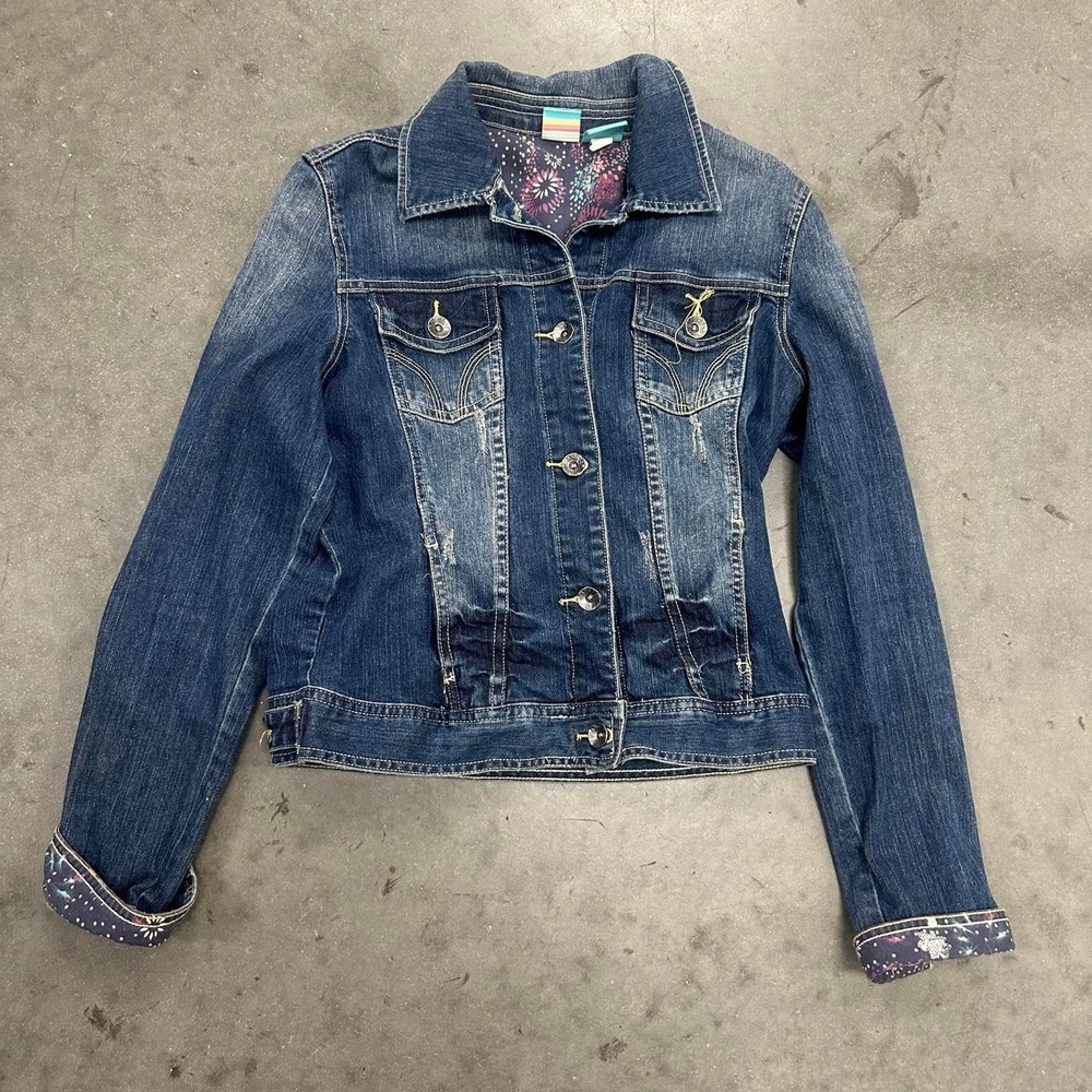 Hang Ten Y2K Faded Dark Wash Denim Jacket Winter Cute Size Medium